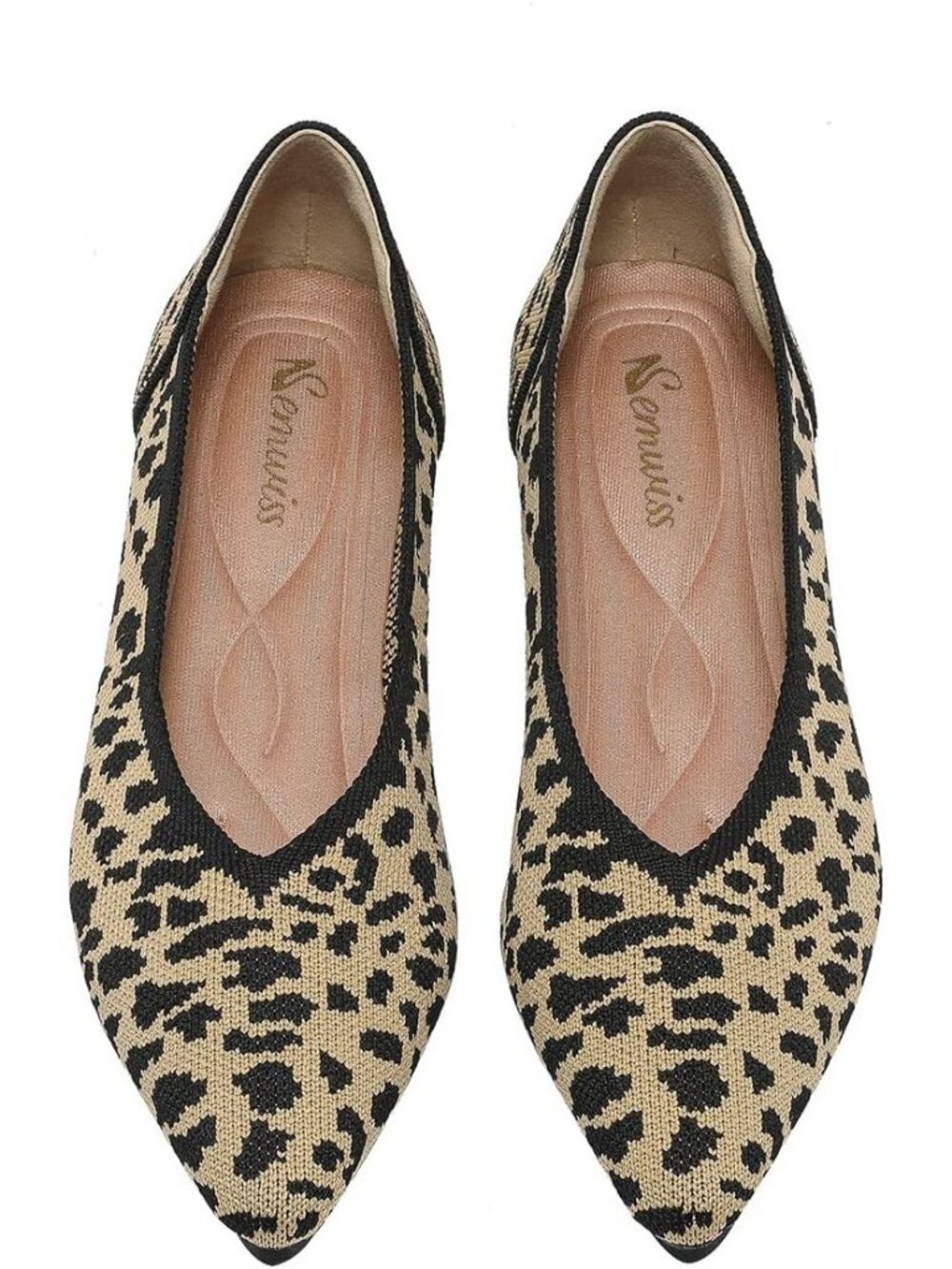 Women's Leopard2 Rubber Pointed Toe Knit Ballet Flats Comfortable Casual Shoes